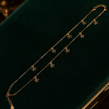 Hilver Gold Plated Floral Dangle Charm Anklet, view 1