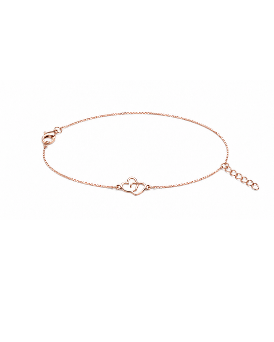 Hilver Rose Gold Interlocking Open Heart Charm Bracelet