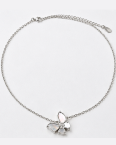 Hilver Sterling Silver Mother of Pearl Floral Butterfly Pendant Necklace, view 1