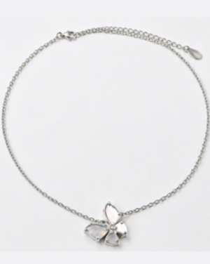 Hilver Sterling Silver Mother of Pearl Floral Butterfly Pendant Necklace, view 1