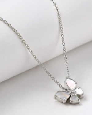 Hilver Sterling Silver Mother of Pearl Floral Butterfly Pendant Necklace, view 2