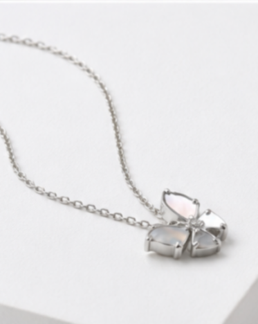 Hilver Sterling Silver Mother of Pearl Floral Butterfly Pendant Necklace, view 3