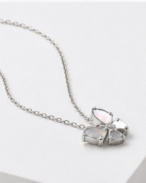 Hilver Sterling Silver Mother of Pearl Floral Butterfly Pendant Necklace, view 3
