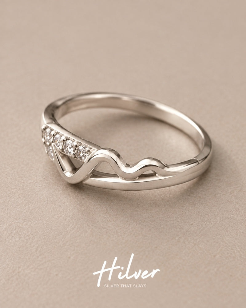 Silver Wavy Contour Micro Pave CZ Ring, view 1