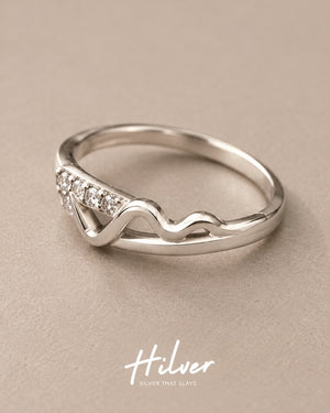 Silver Wavy Contour Micro Pave CZ Ring, view 1