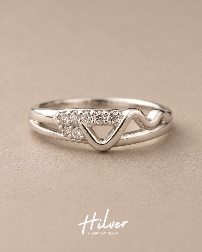 Silver Wavy Contour Micro Pave CZ Ring, view 2