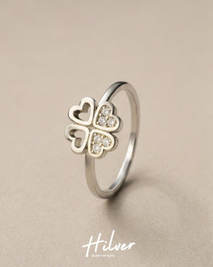 Silver CZ Pave Four-Leaf Clover Ring, view 1