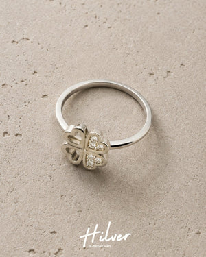 Silver CZ Pave Four-Leaf Clover Ring, view 2