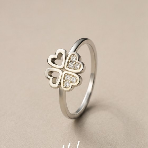 Silver CZ Pave Four-Leaf Clover Ring