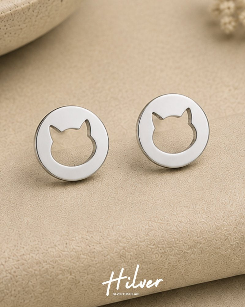 Silver Hollow Circle Cutout Stud Earrings, view 1