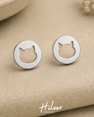 Silver Hollow Circle Cutout Stud Earrings, view 1
