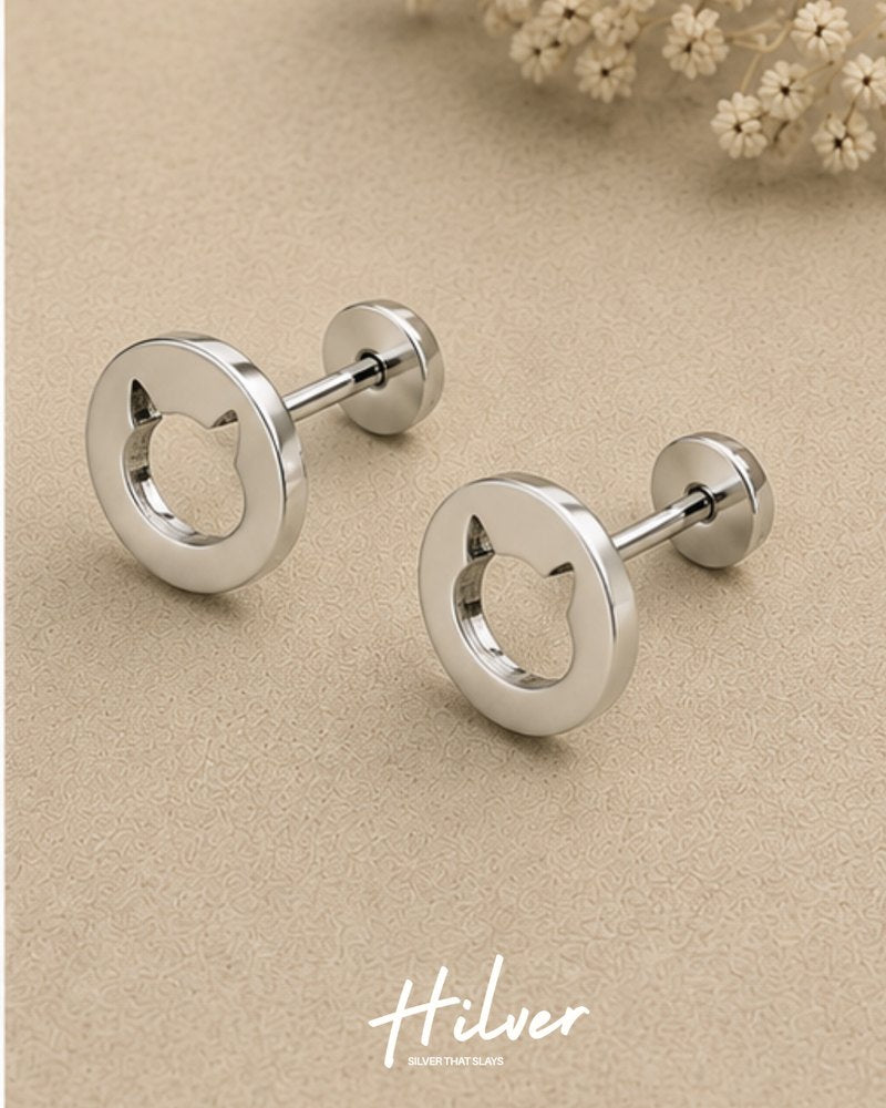 Silver Hollow Circle Cutout Stud Earrings, view 2
