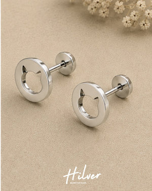 Silver Hollow Circle Cutout Stud Earrings, view 2
