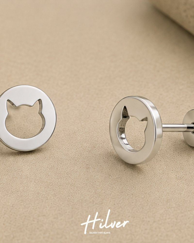 Silver Hollow Circle Cutout Stud Earrings, view 3