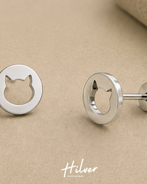 Silver Hollow Circle Cutout Stud Earrings, view 3