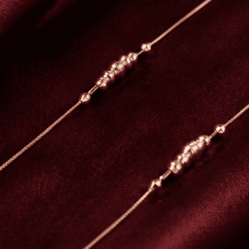 Hilver Rose Gold Textured Bead and Black Crystal Anklet, view 2