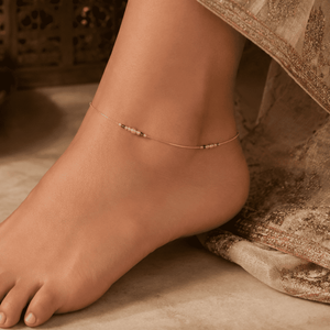 Hilver Rose Gold Textured Bead and Black Crystal Anklet, view 3