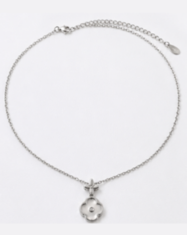 Hilver Sterling Silver Mother of Pearl Four Leaf Clover Charm Necklace, view 1