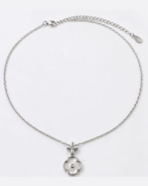 Hilver Sterling Silver Mother of Pearl Four Leaf Clover Charm Necklace, view 1