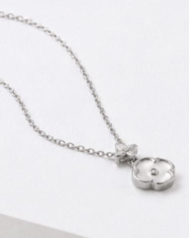Hilver Sterling Silver Mother of Pearl Four Leaf Clover Charm Necklace, view 3