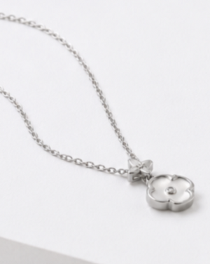 Hilver Sterling Silver Mother of Pearl Four Leaf Clover Charm Necklace, view 3