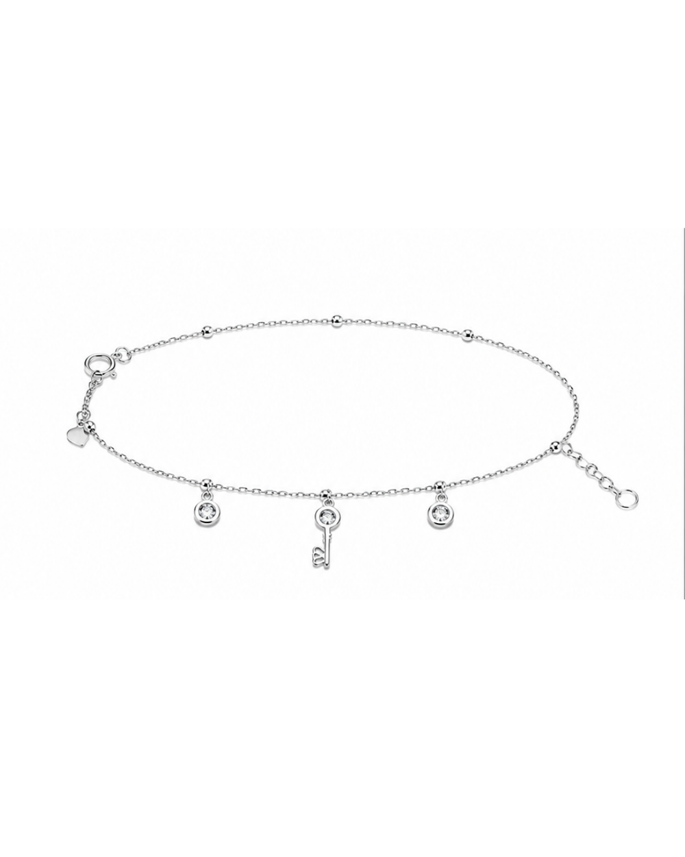 Hilver Sterling Silver Solitaire CZ and Key Charm Bracelet, view 1