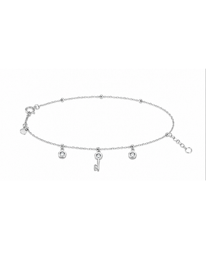 Hilver Sterling Silver Solitaire CZ and Key Charm Bracelet, view 1