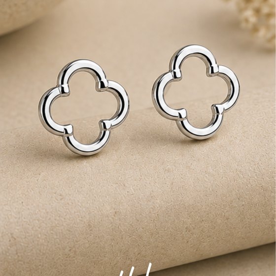 Silver Four-Leaf Clover Cutout Stud Earrings