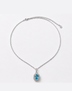 Hilver Sterling Silver Aqua Blue Gemstone Halo Pendant Necklace, view 1
