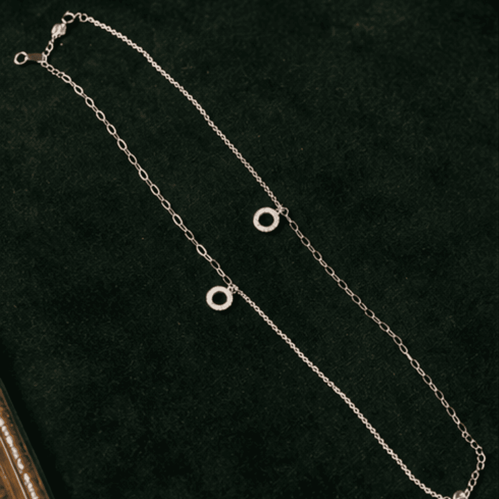 Hilver Sterling Silver Circle Halo CZ Charm Anklet, view 1