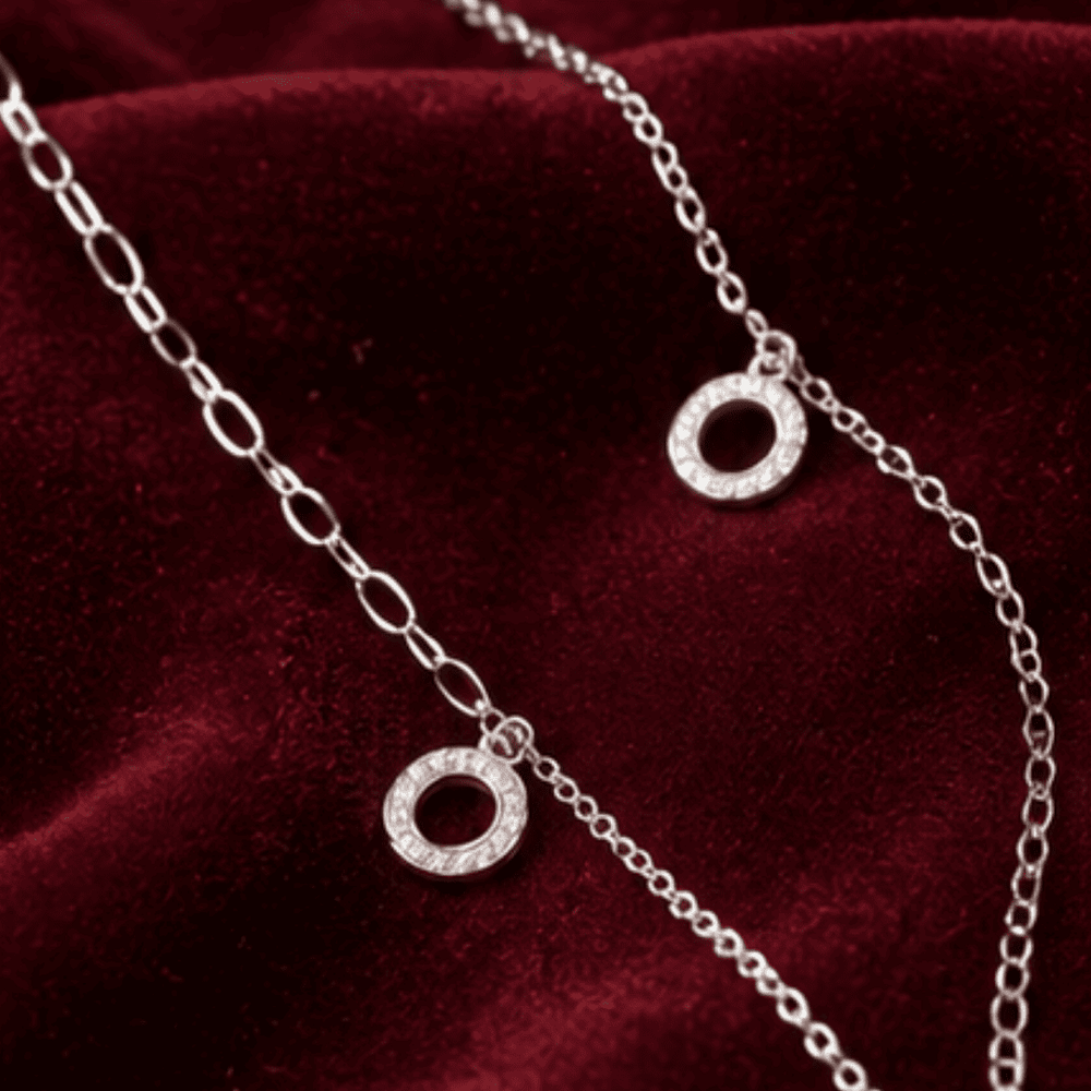 Hilver Sterling Silver Circle Halo CZ Charm Anklet, view 2