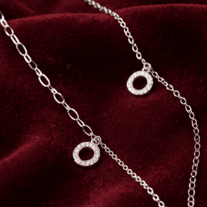 Hilver Sterling Silver Circle Halo CZ Charm Anklet, view 2