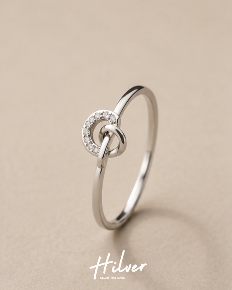 Silver Interlocking Twin Open Hearts Ring, view 1