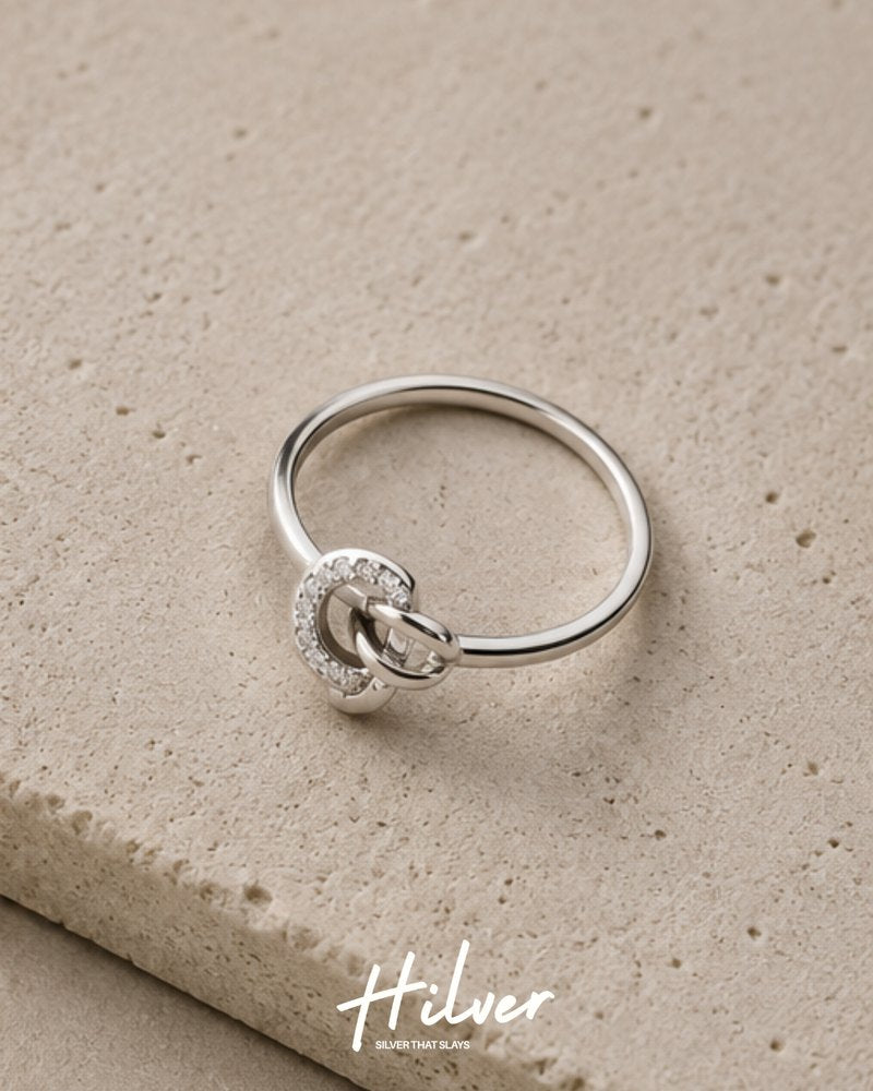 Silver Interlocking Twin Open Hearts Ring, view 2