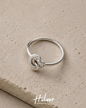 Silver Interlocking Twin Open Hearts Ring, view 2