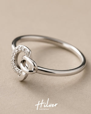 Silver Interlocking Twin Open Hearts Ring, view 3