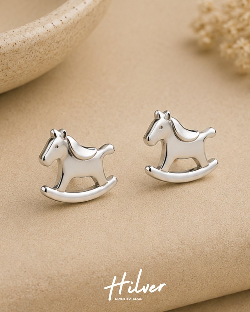 Silver Rocking Horse Stud Earrings, view 1