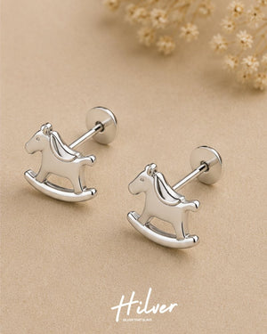 Silver Rocking Horse Stud Earrings, view 2