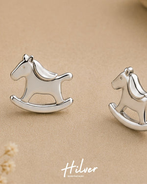 Silver Rocking Horse Stud Earrings, view 3