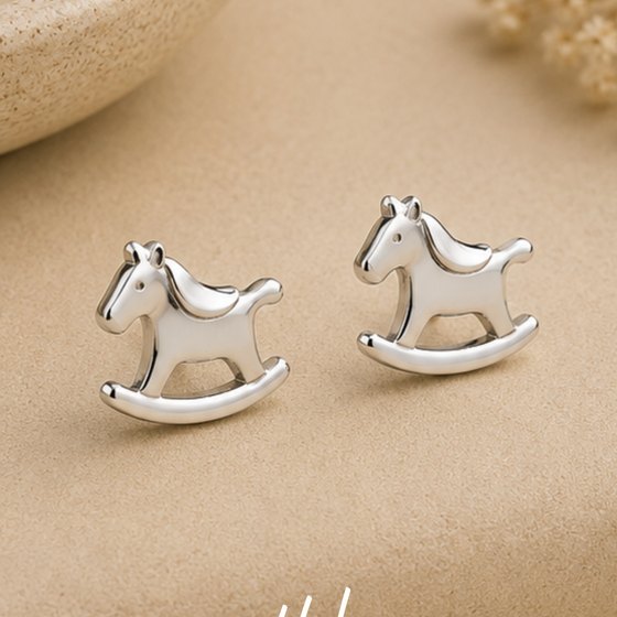 Silver Rocking Horse Stud Earrings