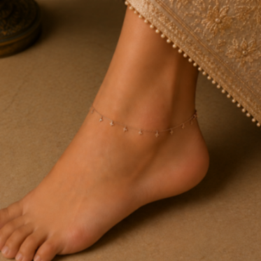 Hilver Rose Gold Butterfly Charm Station Anklet, view 3