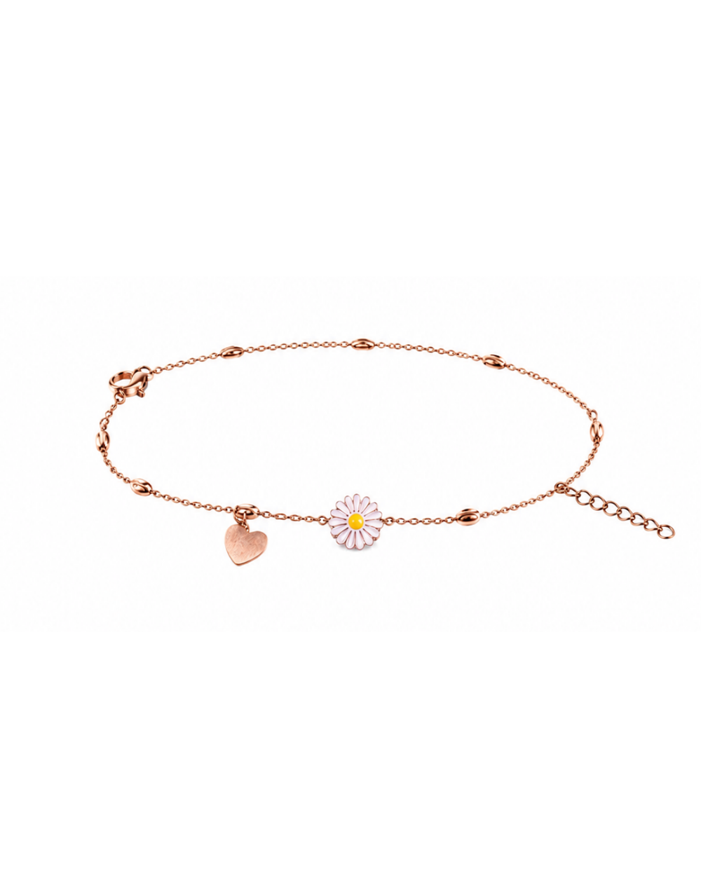 Hilver Rose Gold Enamel Daisy and Heart Charm Bracelet, view 1