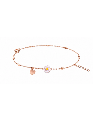 Hilver Rose Gold Enamel Daisy and Heart Charm Bracelet, view 1