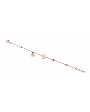 Hilver Rose Gold Enamel Daisy and Heart Charm Bracelet, view 2