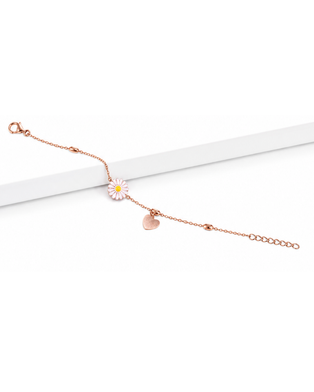 Hilver Rose Gold Enamel Daisy and Heart Charm Bracelet, view 3