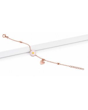 Hilver Rose Gold Enamel Daisy and Heart Charm Bracelet, view 3