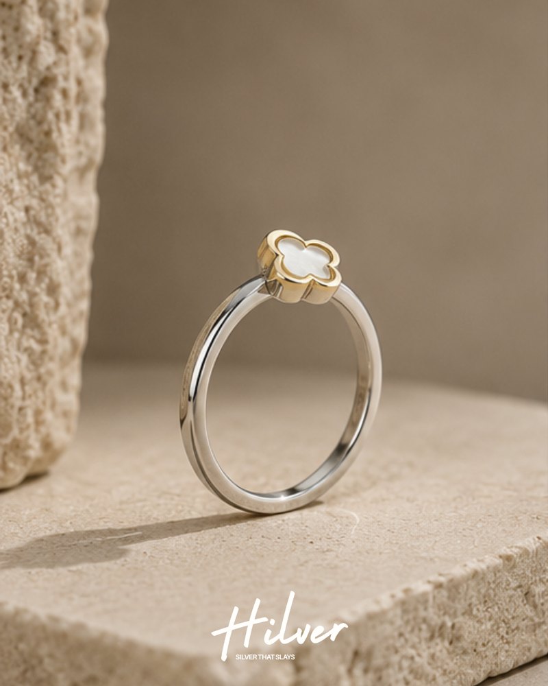Silver Mother of Pearl Flower Ring, view 1