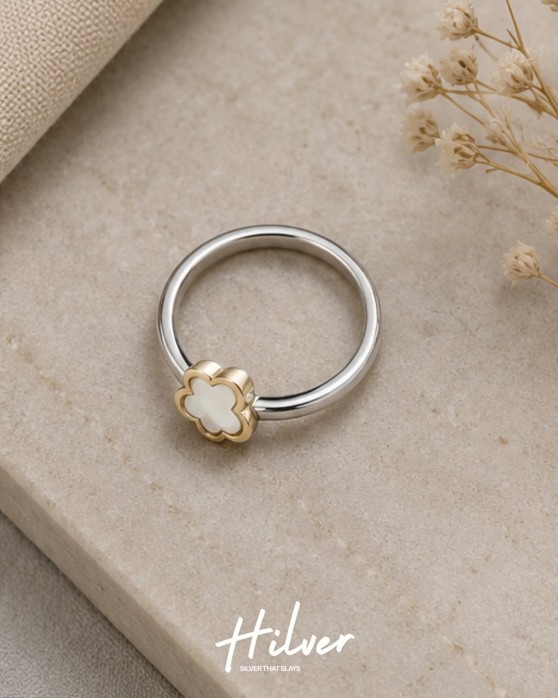 Silver Mother of Pearl Flower Ring, view 2
