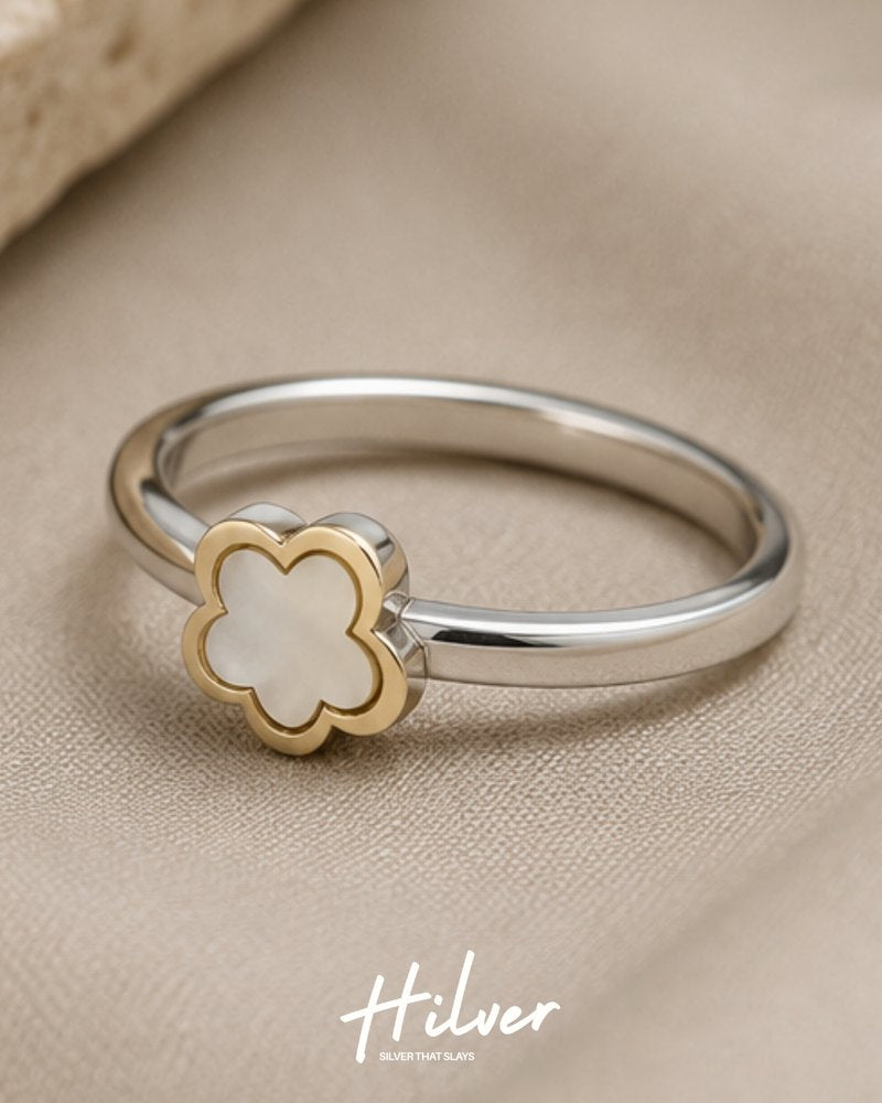 Silver Mother of Pearl Flower Ring, view 3