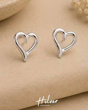 Silver Open Heart Contour Stud Earrings, view 1